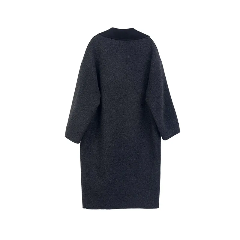 Black Double Face Long Wool Cashmere Trench Coats