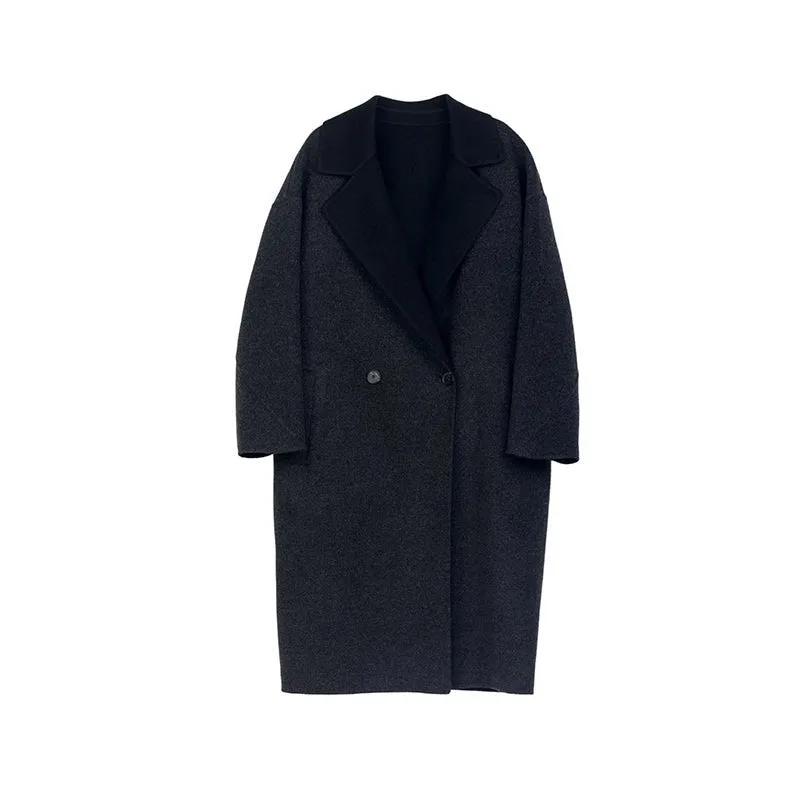 Black Double Face Long Wool Cashmere Trench Coats