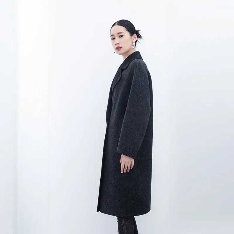 Black Double Face Long Wool Cashmere Trench Coats