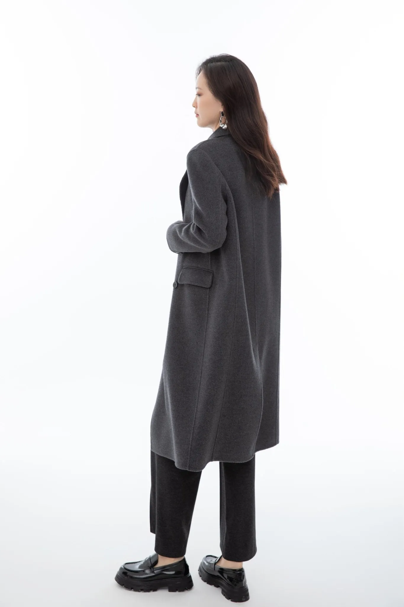 Classic Gray Trench Coat with Blazer-Inspired Collar