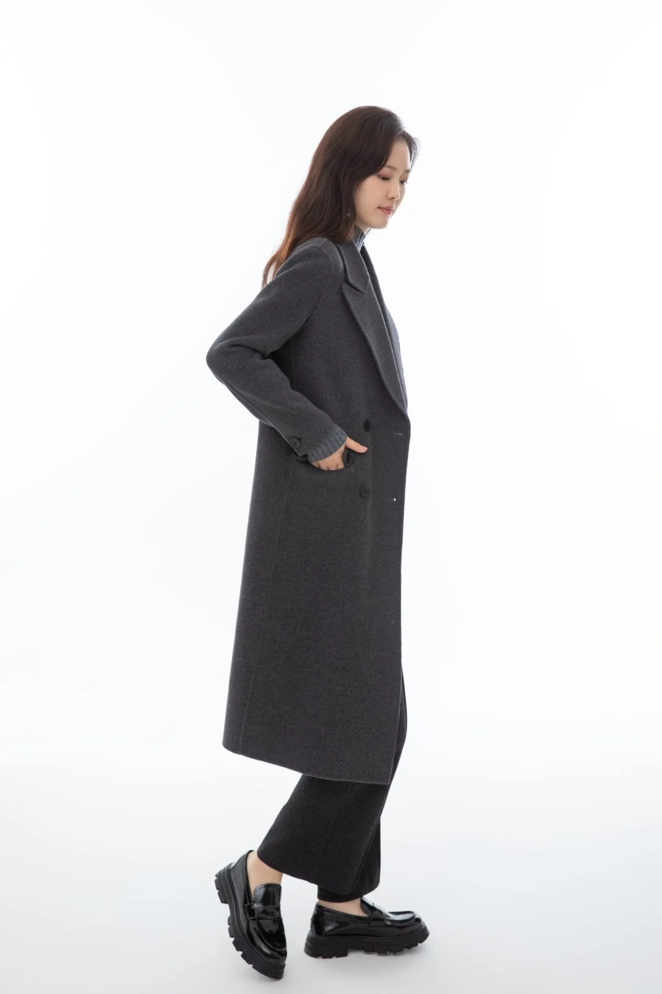 Classic Gray Trench Coat with Blazer-Inspired Collar