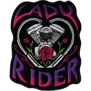 Daniel Smart Lady Rider Path with Engine Roses Embroidered Patch, 3 x 3.8 inches