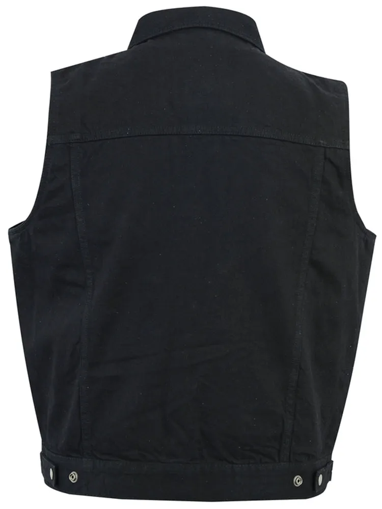 DM970BK Snap Front Denim Vest- Black