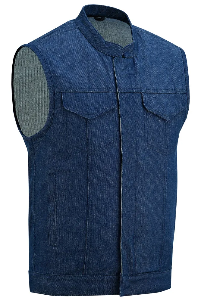 DM976 Men's Blue Rough Rub-Off Raw Finish Denim Vest