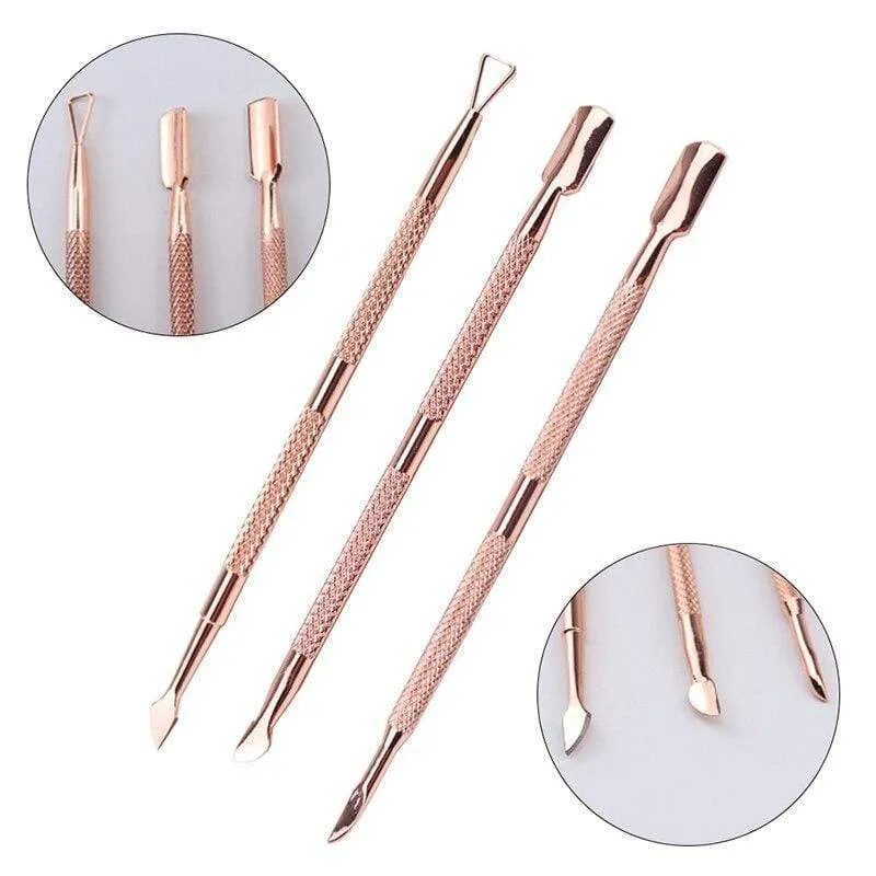 Dual-end Cuticle Pusher Removal Stainless Steel Dead Skin Remover Nail Art DIY Design Tool Nail Polish Scraper Cleaner Rose Gold