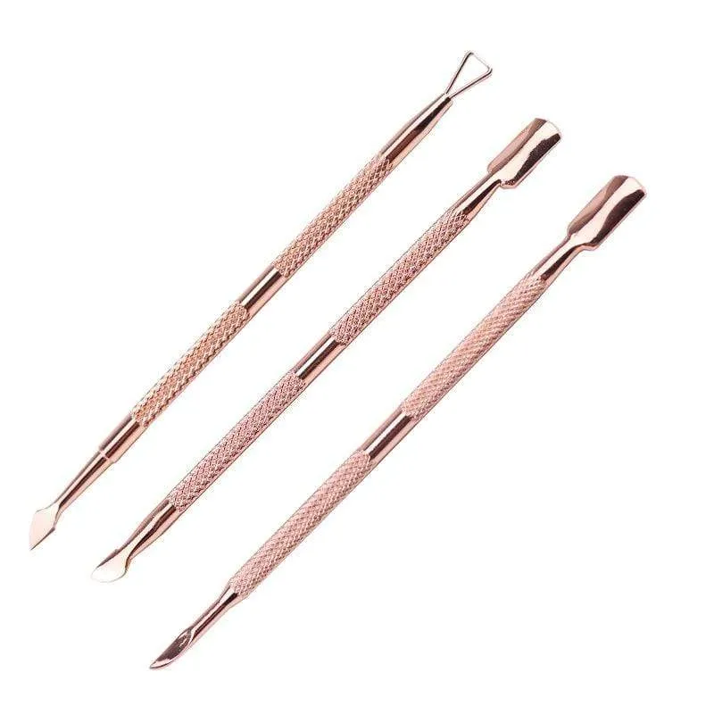 Dual-end Cuticle Pusher Removal Stainless Steel Dead Skin Remover Nail Art DIY Design Tool Nail Polish Scraper Cleaner Rose Gold