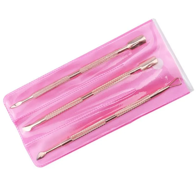 Dual-end Cuticle Pusher Removal Stainless Steel Dead Skin Remover Nail Art DIY Design Tool Nail Polish Scraper Cleaner Rose Gold