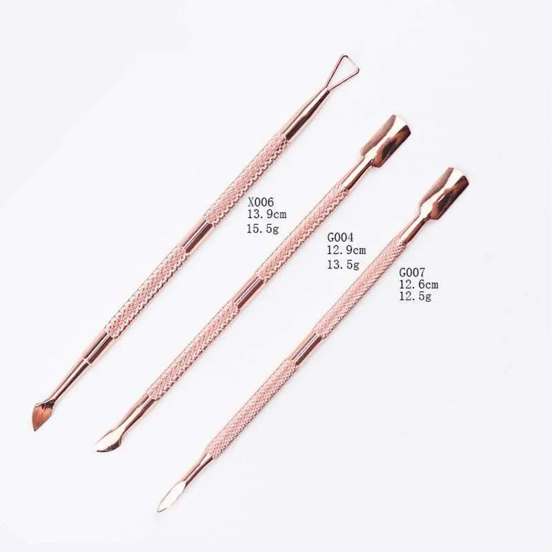 Dual-end Cuticle Pusher Removal Stainless Steel Dead Skin Remover Nail Art DIY Design Tool Nail Polish Scraper Cleaner Rose Gold