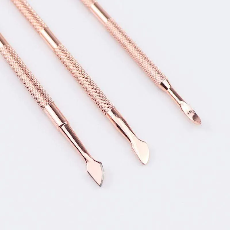 Dual-end Cuticle Pusher Removal Stainless Steel Dead Skin Remover Nail Art DIY Design Tool Nail Polish Scraper Cleaner Rose Gold