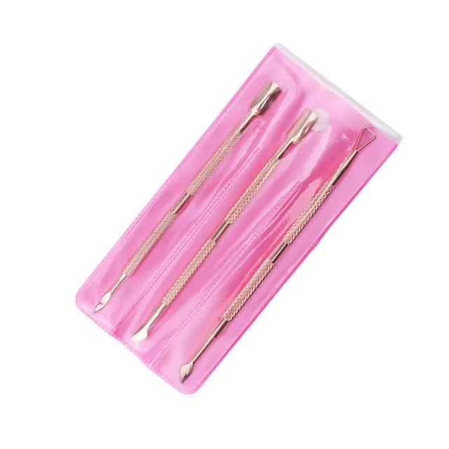 Dual-end Cuticle Pusher Removal Stainless Steel Dead Skin Remover Nail Art DIY Design Tool Nail Polish Scraper Cleaner Rose Gold