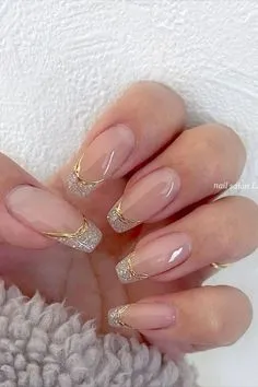 Foil French Tip Acrylic Nails Marble Design