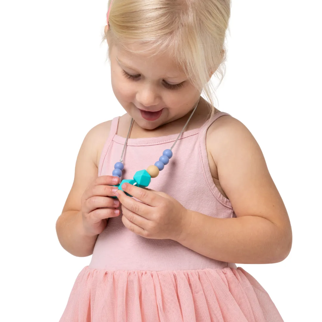 Geometric Aqua Sensory Chew Necklace - Free Hygiene Case