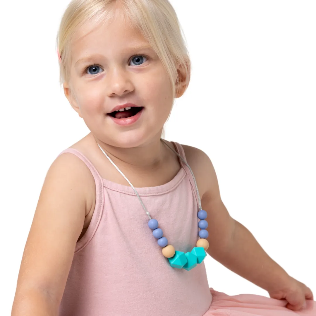 Geometric Aqua Sensory Chew Necklace - Free Hygiene Case