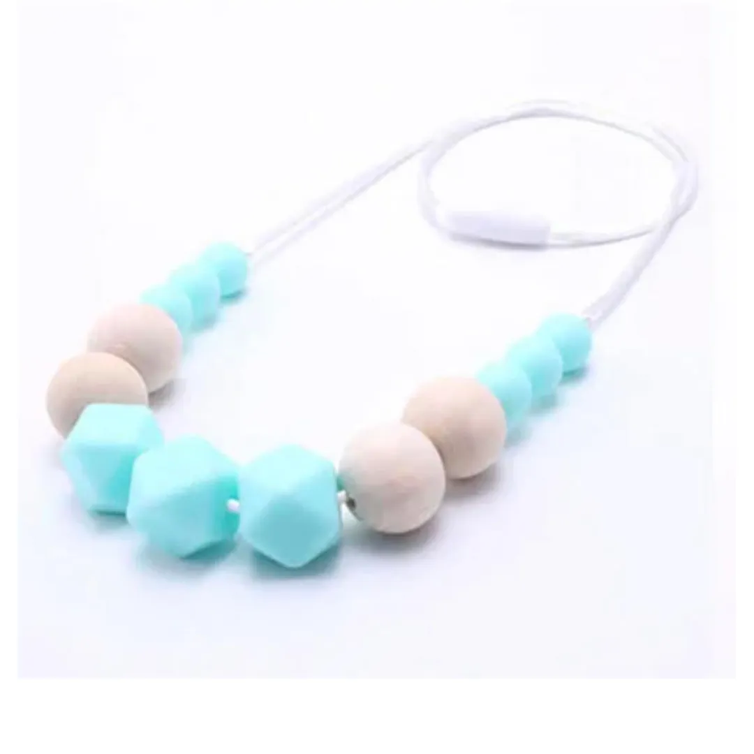 Geometric Aqua Sensory Chew Necklace - Free Hygiene Case