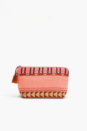 Handwoven Pink and Gold Jacquard Cosmetic Pouch