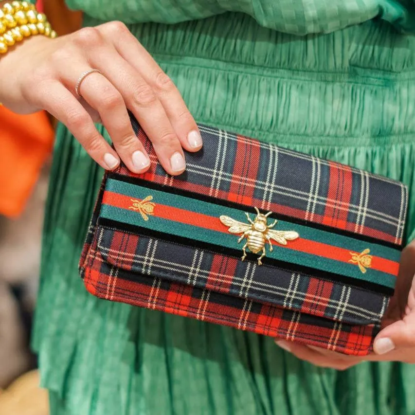 Ruby Red and Green Plaid Bee Clutch