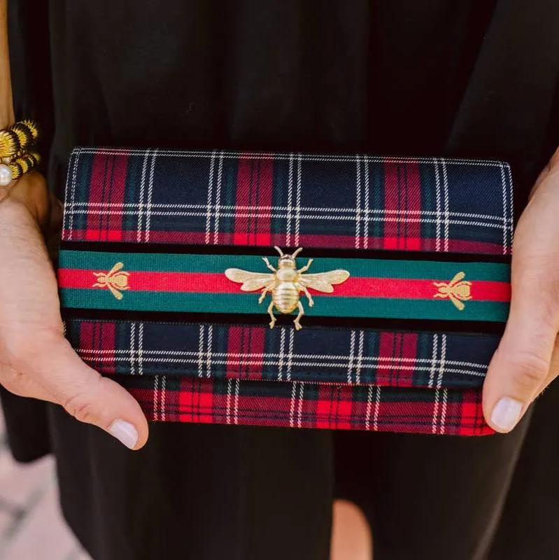 Ruby Red and Green Plaid Bee Clutch